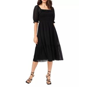 1.STATE Ruffled Smocked Midi Dress - Black - Small